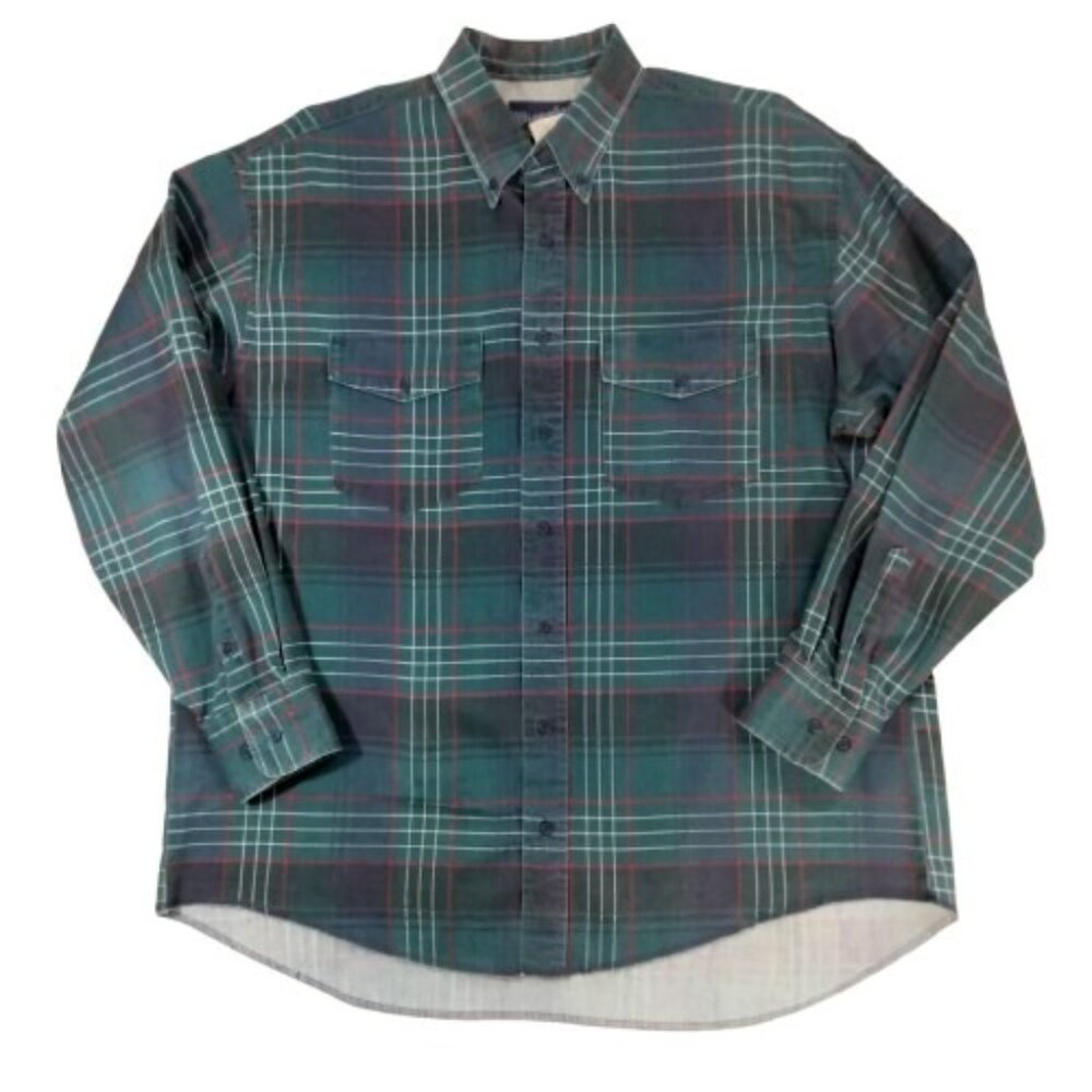 Vintage Wrangler Button Up Western Long Shirt Plaid X Long Tails 17 1/2 x 32